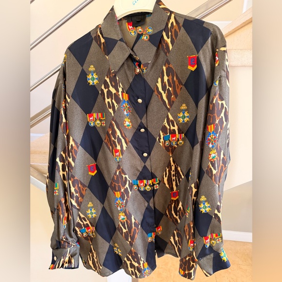 Escada Tops - Vintage Escada 90’s Shirt with Leopard Argyle Print